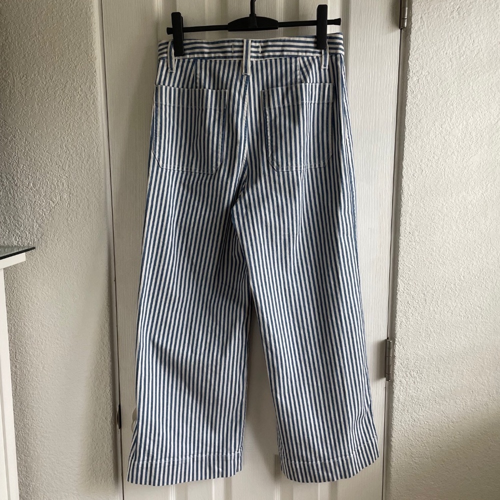 MADEWELL Blue/White Striped Wide Leg/Cropped Denim Jean - Picture 5 of 6